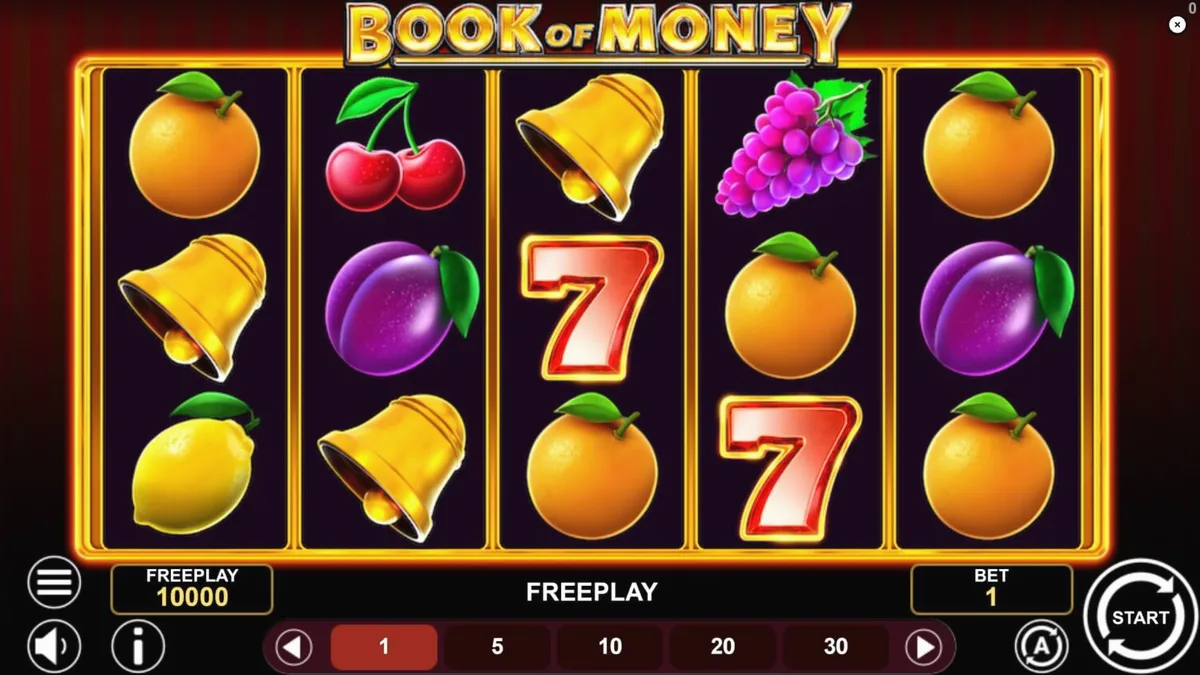 Interface do slot Book of Money rodando em um smartphone